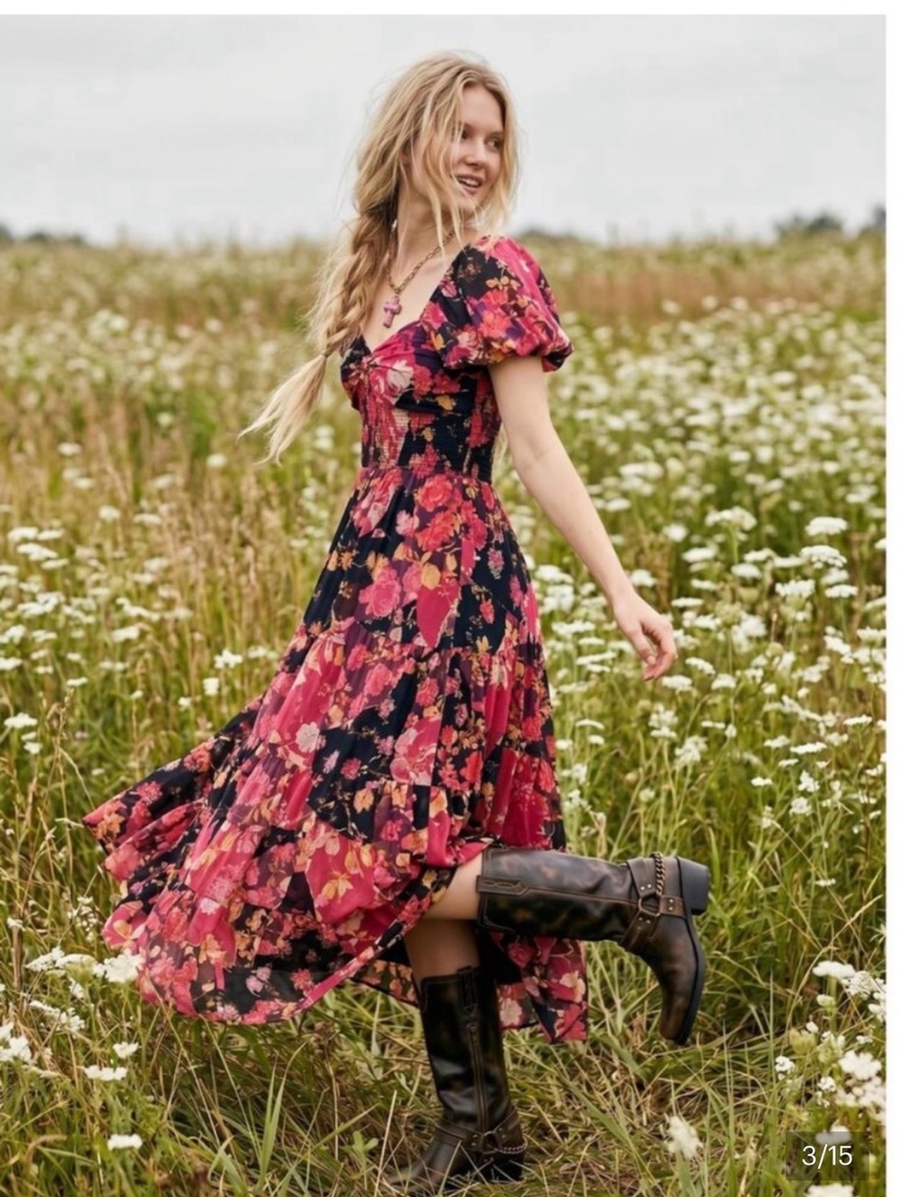 Free People Sun-drenched Floral Patchwork Maxi, size S